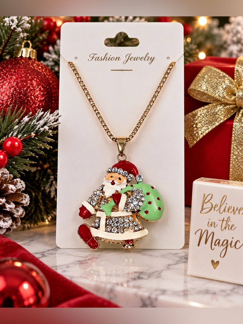 NWT Christmas Santa Rocking Horse Statement Necklace 🎅🏻🎄✨